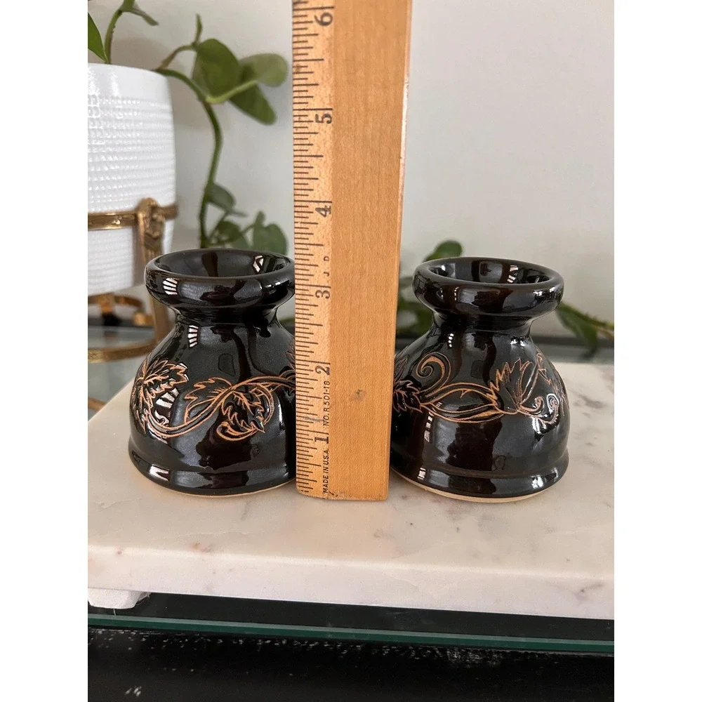 Pair of Etched Ceramic Oil Lamps, Candlesticks,‎ or Bud Vases
